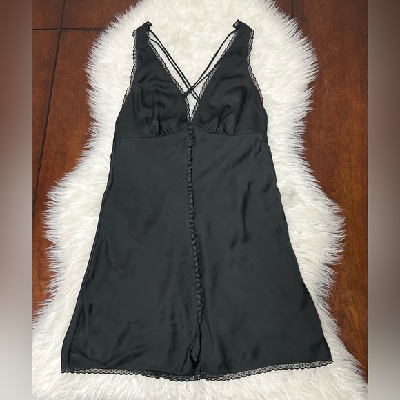 NWT Meshki Size S Amiri Satin Mini Dress With Lace Black Open Back - Picture 5 of 16